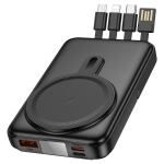 Hoco J135 Rico Power Bank 10000mAh 22.5W με Ασύρματη Φόρτιση, Καλώδια & Stand - Μαύρο