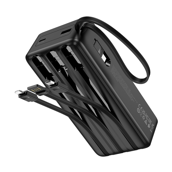 Hoco J146B Night Tide Power Bank 30000mAh 20W με 4 Ενσωματωμένα Καλώδια & USB-A – Μαύρο