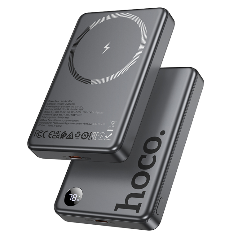 HOCO Q34 Clever Power Bank 10000mAh με Μαγνητική Ασύρματη Φόρτιση & PD 20W – Μαύρο