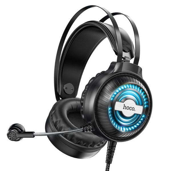 Hoco W101 Streamer Gaming Headphones – Ενσύρματα Ακουστικά με Διπλό Jack 3.5mm, Μικρόφωνο & LED - Μαύρα
