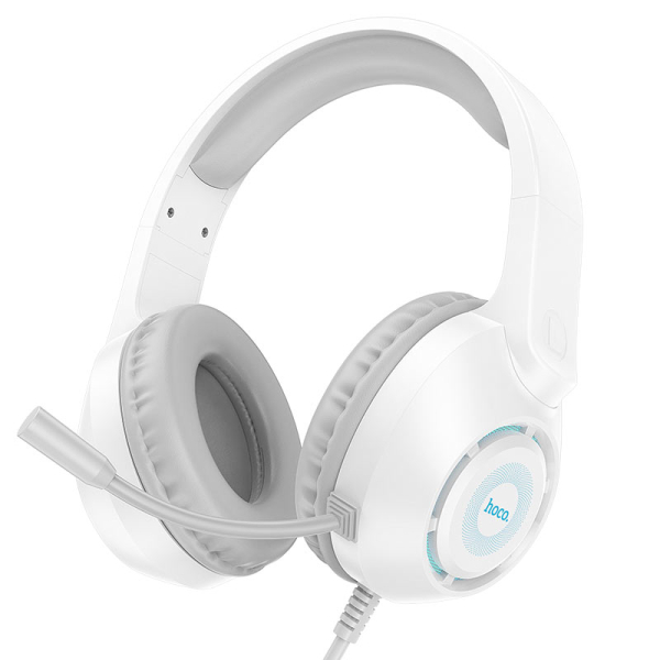 Hoco W108 Sue Gaming Headphones με Μικρόφωνο, Φωτισμό & Διπλή Σύνδεση – Λευκά