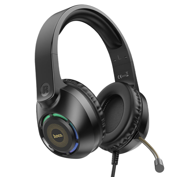 Hoco W108 Sue Gaming Headphones με Μικρόφωνο, Φωτισμό & Διπλή Σύνδεση – Μαύρα