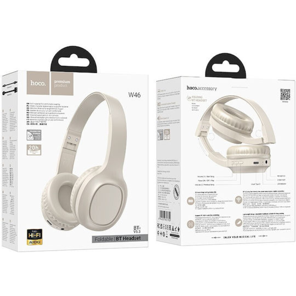 Hoco W46 Charm Ασύρματα & Ενσύρματα Ακουστικά Bluetooth 5.3 Over-Ear με AUX, Μικρόφωνο & 20 Ώρες Αυτονομία – Λευκό