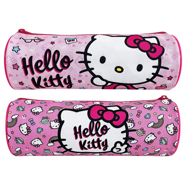 Κασετίνα Βαρελάκι Hello Kitty 23x8cm – Πολύχρωμη Υφασμάτινη για Σχολικά Είδη