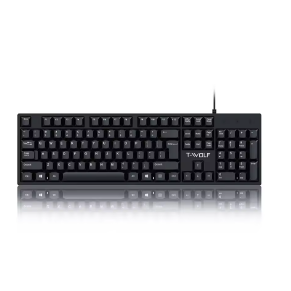 T-WOLF T15 Ενσύρματο Πληκτρολόγιο 104 Πλήκτρων USB Μαύρο για Γραφείο & Σπίτι - Μαύρο