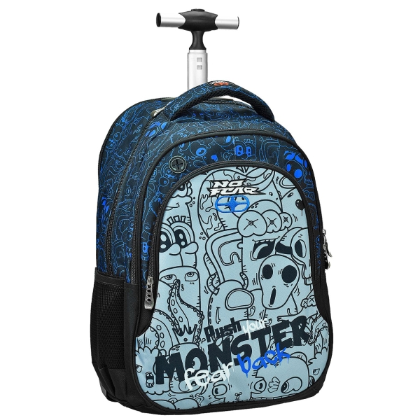Trolley Σχολική Τσάντα No Fear Monster 53x37x28cm – Ανατομική Πλάτη, 3 Θήκες