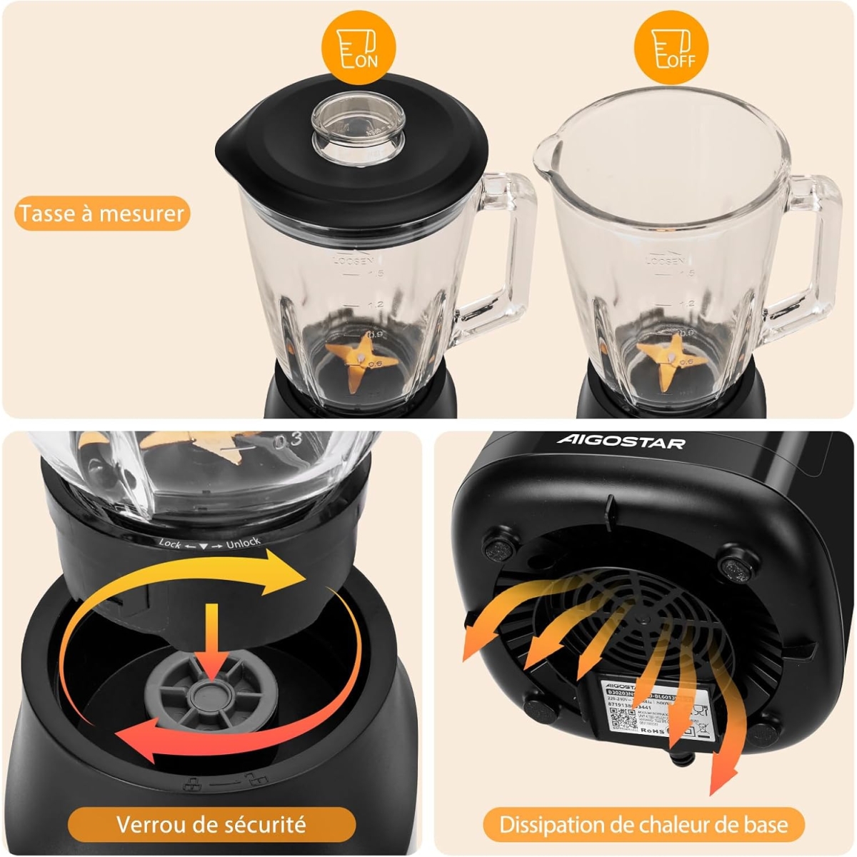 Ηλεκτρικό μπλέντερ πολλαπλών χρήσεων 1.5lt 800W Aigostar - μαύρο - Image 8
