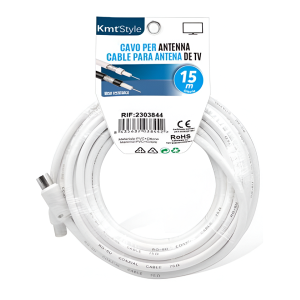Καλώδιο Κεραίας Τηλεόρασης 15m F15 HDTV 3D 4K Kmt 2303844 Λευκό