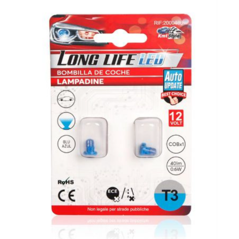 Λάμπες LED Αυτοκινήτου T3 COB Μπλε 12V 0.6W 2 Τεμάχια Kmt Style 2000466
