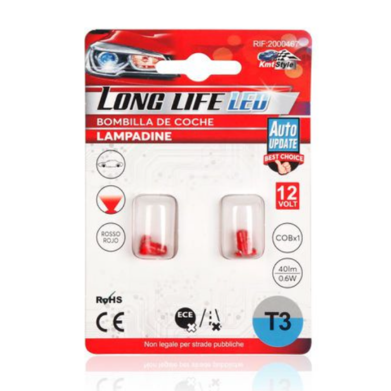 Λάμπες LED Αυτοκινήτου T3 COB Κόκκινο 12V 0.6W 2 Τεμάχια Kmt Style 2000467