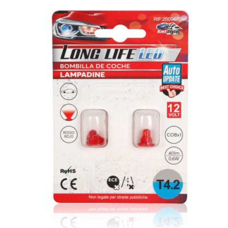 Λάμπες LED Αυτοκινήτου T4.2 COB Κόκκινο 12V 0.6W 2 Τεμάχια Kmt Style 2000470