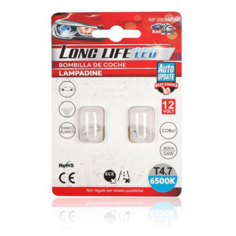 Λάμπες LED Αυτοκινήτου T4.7 COB Λευκό 12V 0.6W 2 Τεμάχια Kmt Style 2000471