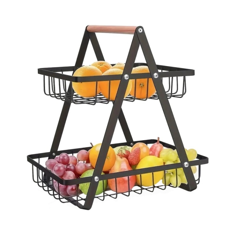 Μεταλλικό Καλάθι Φρούτων 2 Επιπέδων 22x14x24cm Kmt Style 2419693