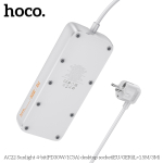 Hoco AC22 Sunlight Πολύπριζο Γραφείου 4 Θέσεων με 4 Θύρες USB (PD30W/1C3A) – Καλώδιο 3m- Λευκό