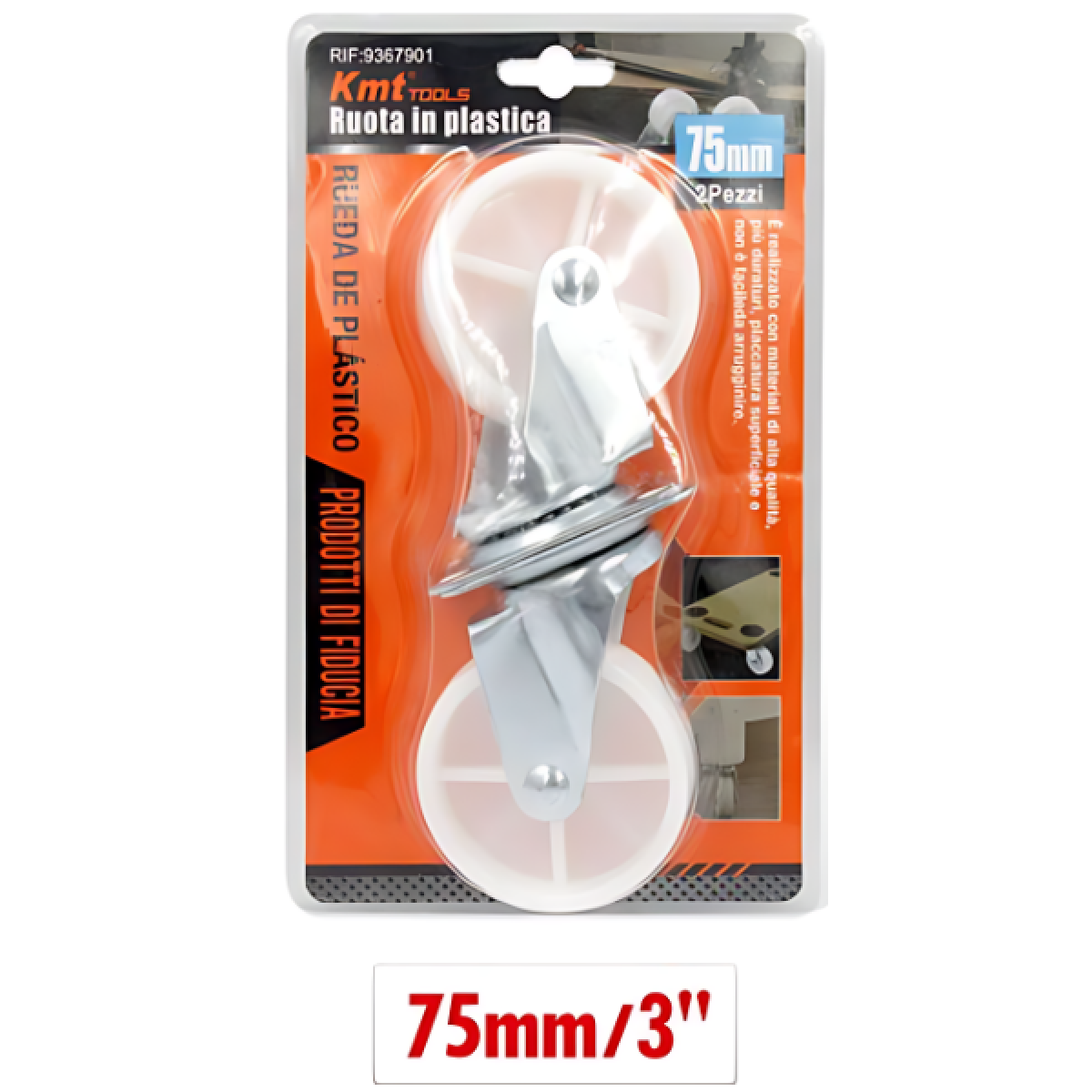 Περιστρεφόμενα ροδάκια επίπλων 75mm 3'' 9367901 2τμχ - διάφανο - Image 2