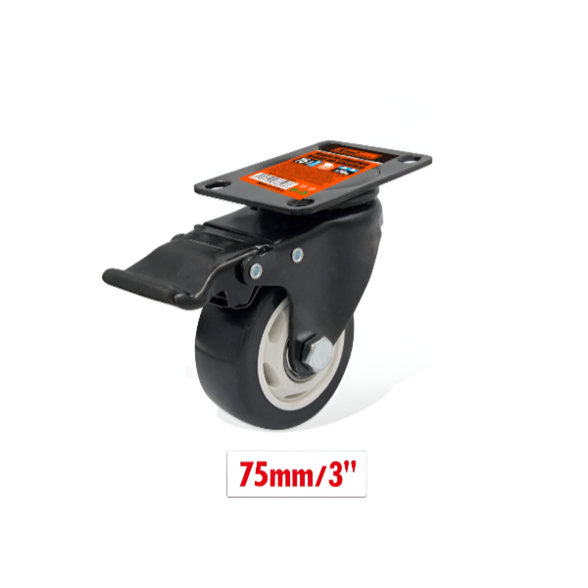 Περιστρεφόμενο ροδάκι επίπλων 75mm 3'' με φρένο 9367846 - μαύρο - Image 2