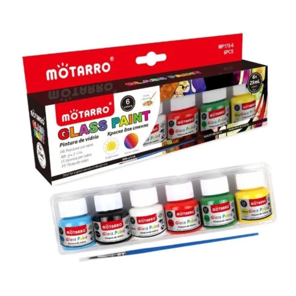 Σετ Χρωμάτων Ζωγραφικής για Γυαλί MOTARRO MP175-6 – 6 Τεμάχια x 25ml