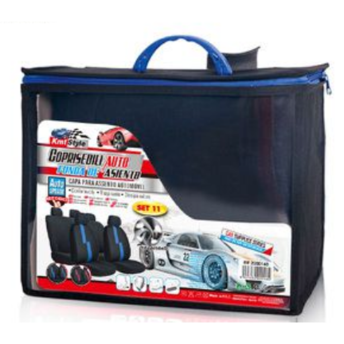 Σετ Καλύμματα Αυτοκινήτου 11τμχ Μαύρο-Μπλε Ρίγα Kmt Style 2000148