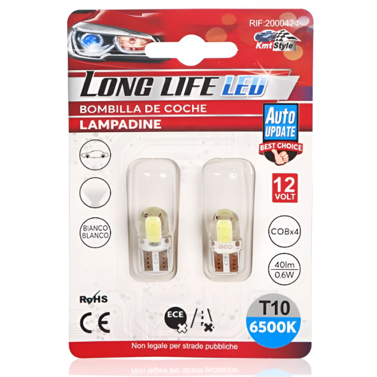 Σετ Λάμπες Αυτοκινήτου LED T10 12V 0.6W COB Λευκό Kmt Style 2000424