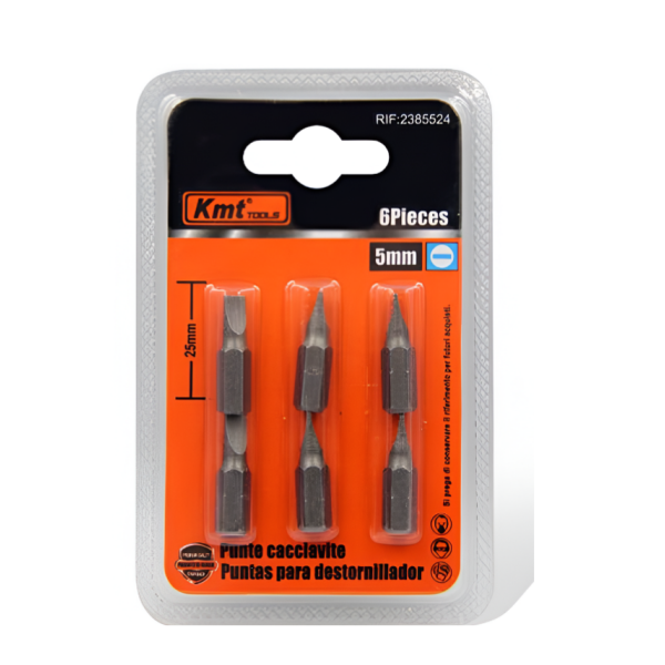 Σετ Μύτες Κατσαβιδιού 5mm Ίσιες 25mm 6τμχ Kmt Tools 2385524