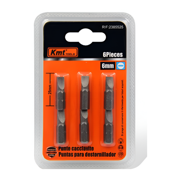 Σετ Μύτες Κατσαβιδιού 6mm Ίσιες 25mm 6τμχ Kmt Tools 2385525