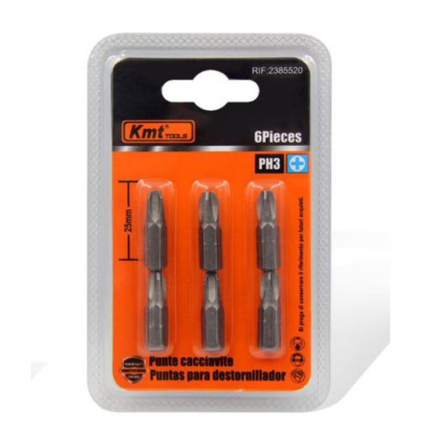 Σετ Μύτες Κατσαβιδιού PH3 25mm 6τμχ Kmt Tools 2385520