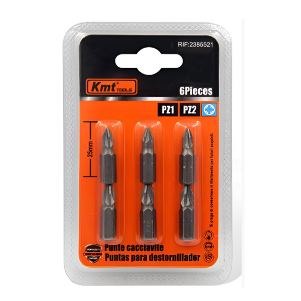 Σετ Μύτες Κατσαβιδιού PZ1/PZ2 25mm 6 Τεμαχίων Kmt Tools 2385521