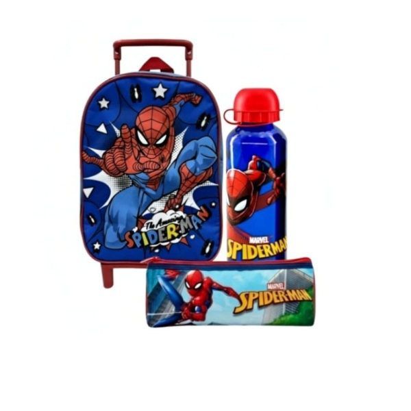 Σετ Spiderman 3Τεμαχίων με Τσάντα Τρόλεϊ Νηπίου, Παγούρι & Κασετίνα – Ιδανικό για το Νηπιαγωγείο