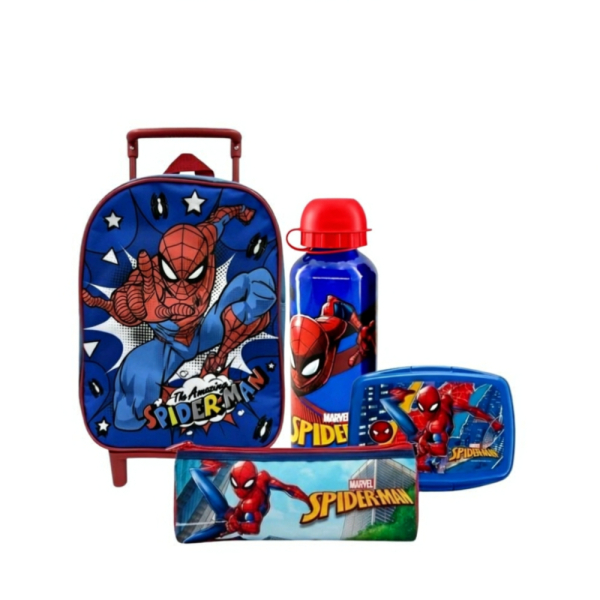 Σετ Spiderman 4 Τεμαχίων με Τσάντα Τρόλεϊ Νηπίου, Παγούρι, Δοχείο Φαγητού & Κασετίνα – Ιδανικό για το Νηπιαγωγείο