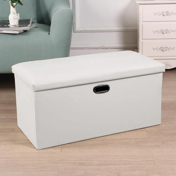 Σκαμπό & Κουτί αποθήκευσης 2 σε 1 από PVC 76x38x38cm Λευκό 2208866
