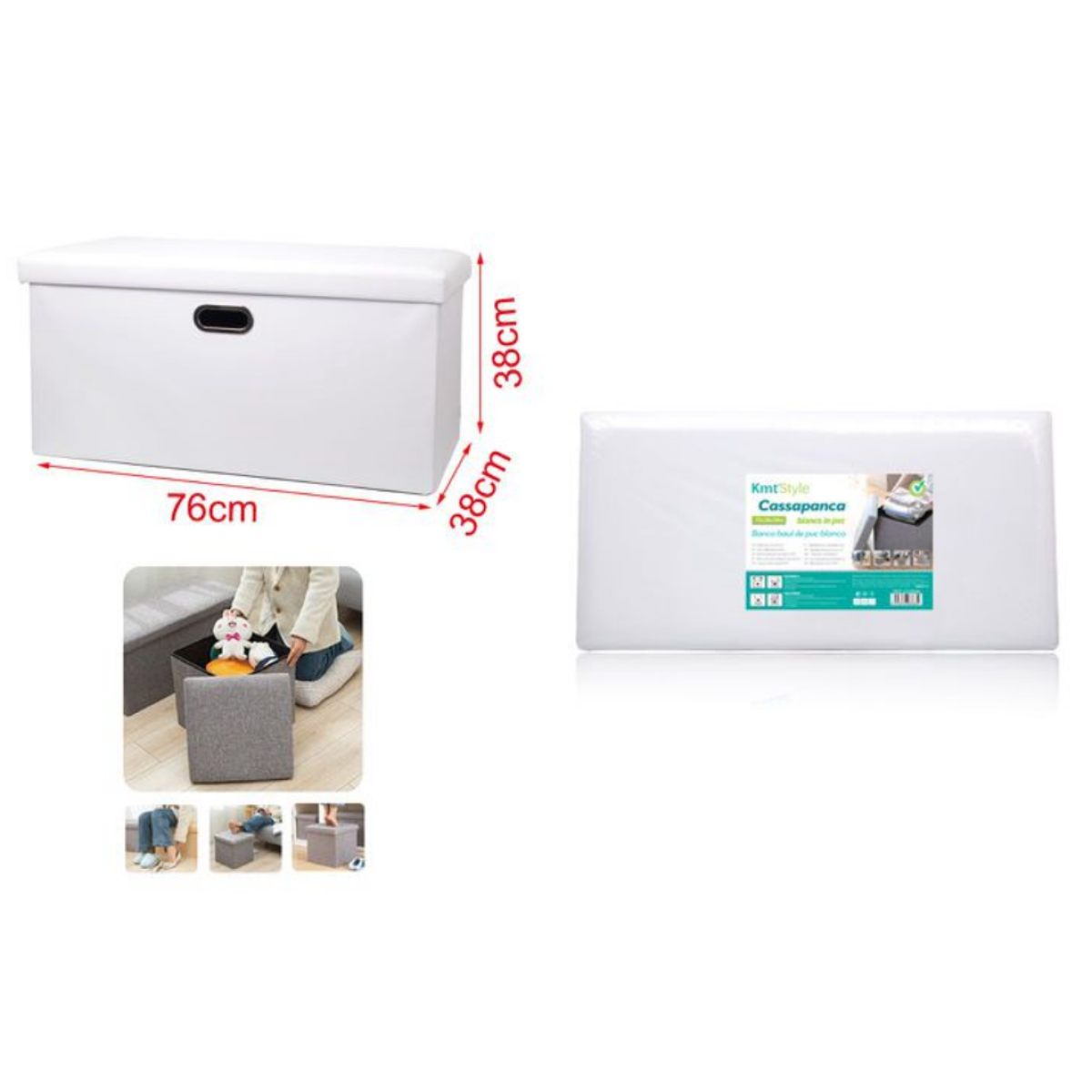 Σκαμπό & Κουτί αποθήκευσης 2 σε 1 από PVC 76x38x38cm Λευκό 2208866