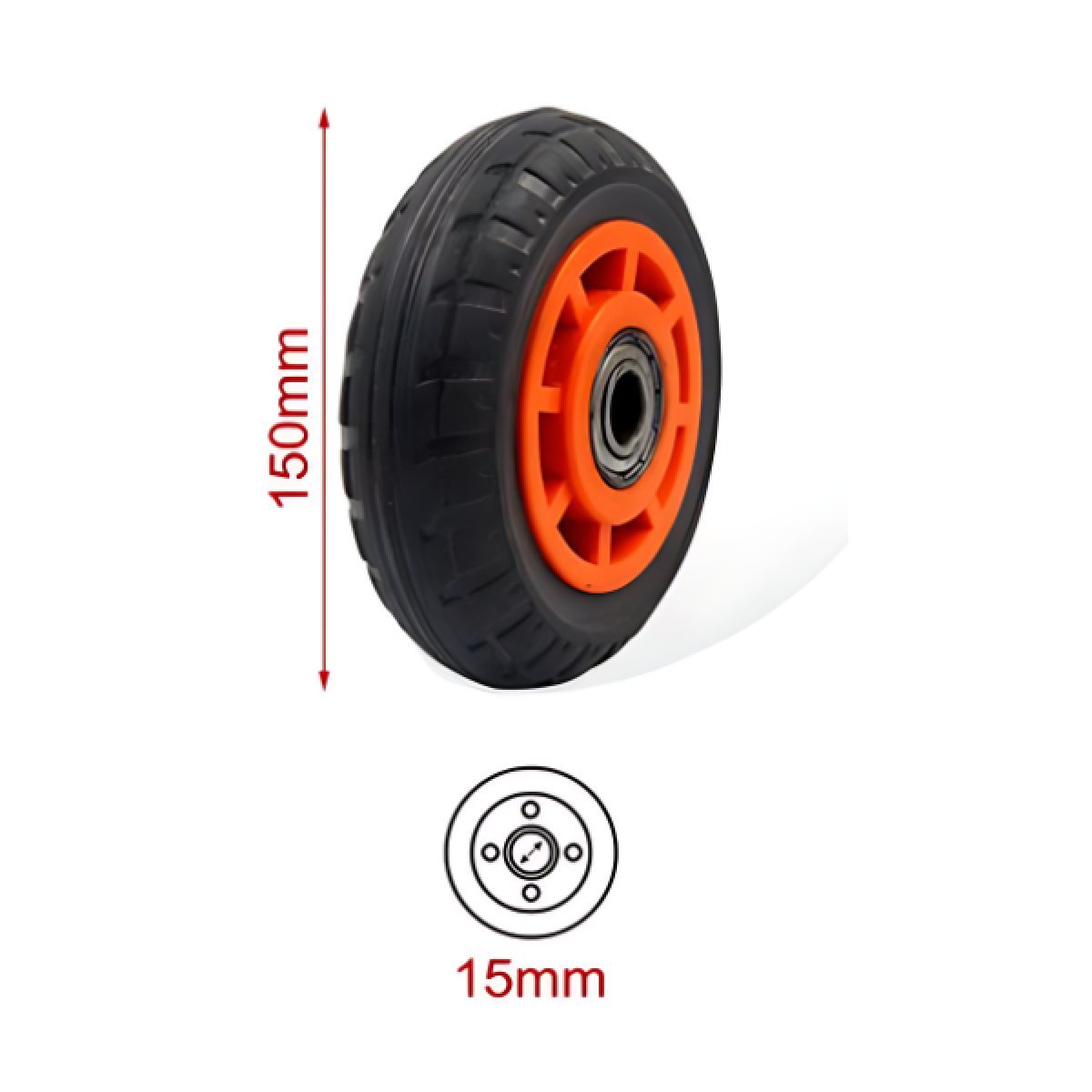 Συμπαγής ρόδα για καρότσια 150mm 6'' 9367913 μαύρο/πορτοκαλί - Image 3