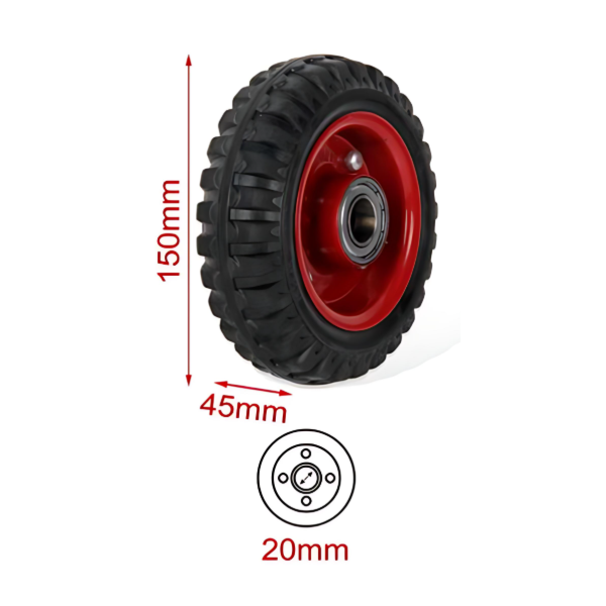 Συμπαγής ρόδα για καρότσια 150mm 6'' 9367916 μαύρο/κόκκινο - Image 3