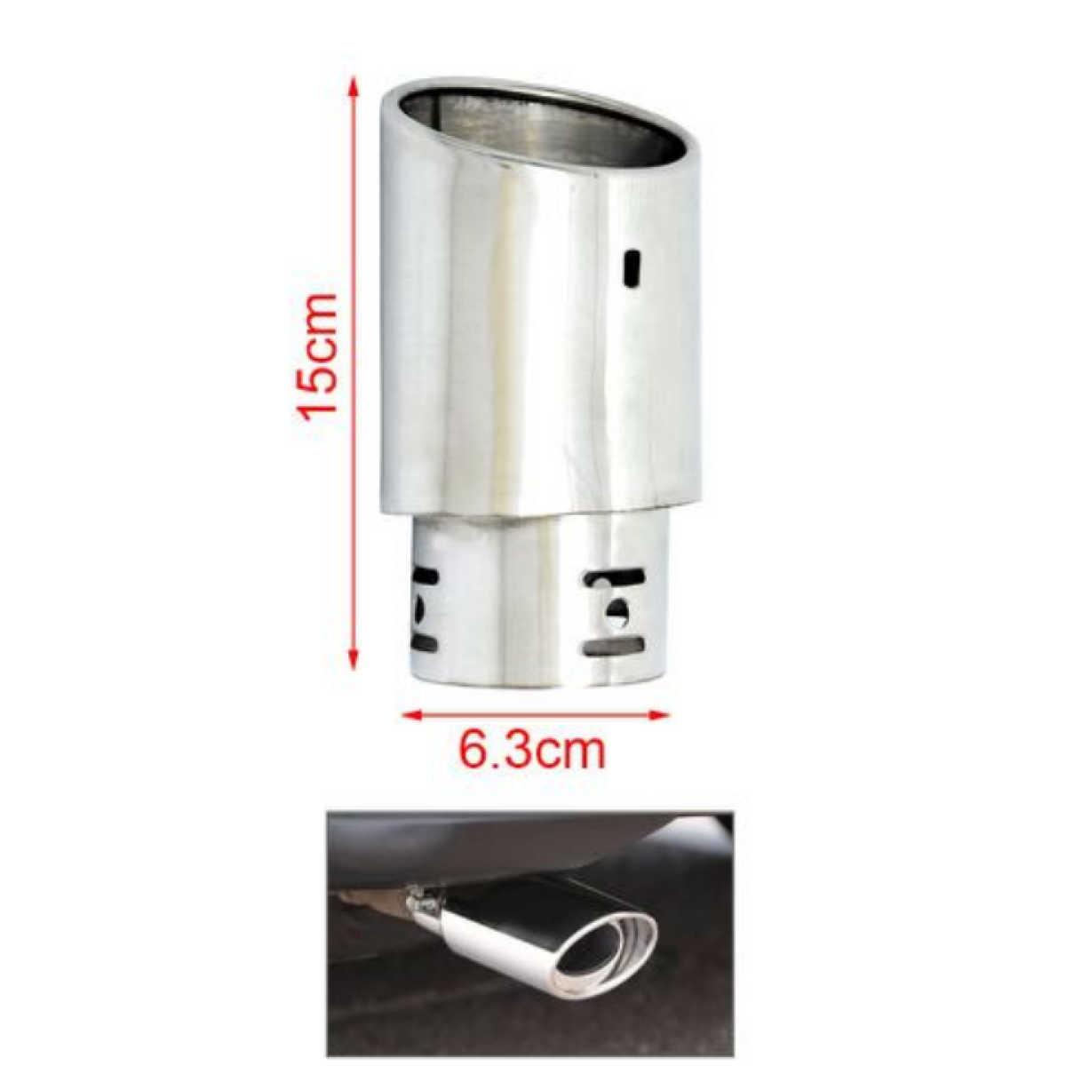 Τελικό Εξάτμισης Αυτοκινήτου 6.3x15cm Ασημί Kmt Style 2001106