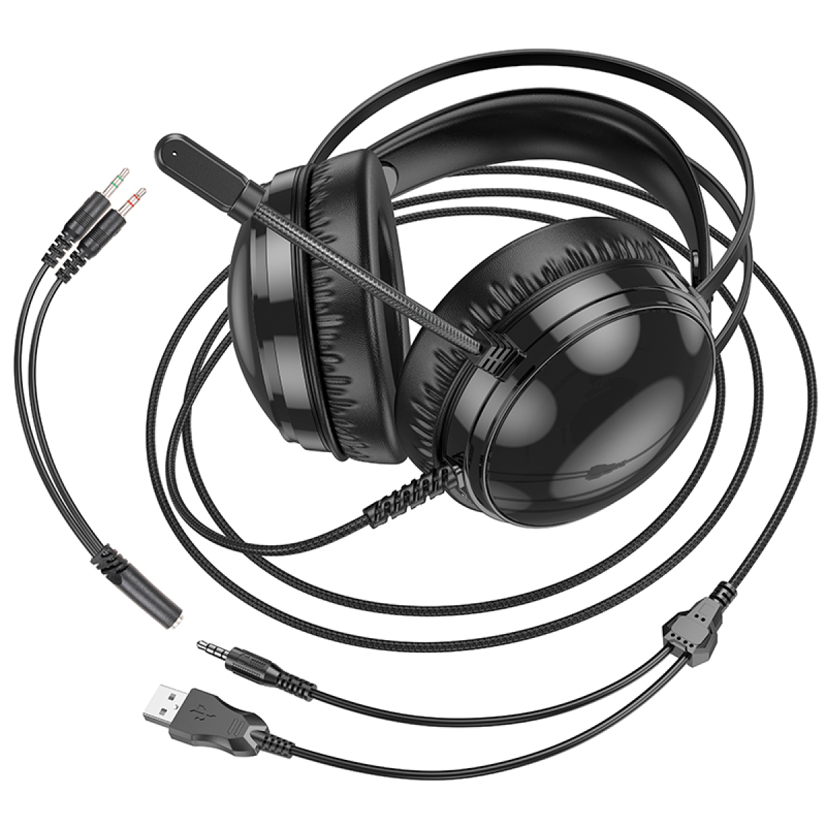 Borofone BO108 Flame Gaming Ακουστικά με LED Φωτισμό, Μικρόφωνο & USB/3.5mm – 50mm Drivers - Μαύρα