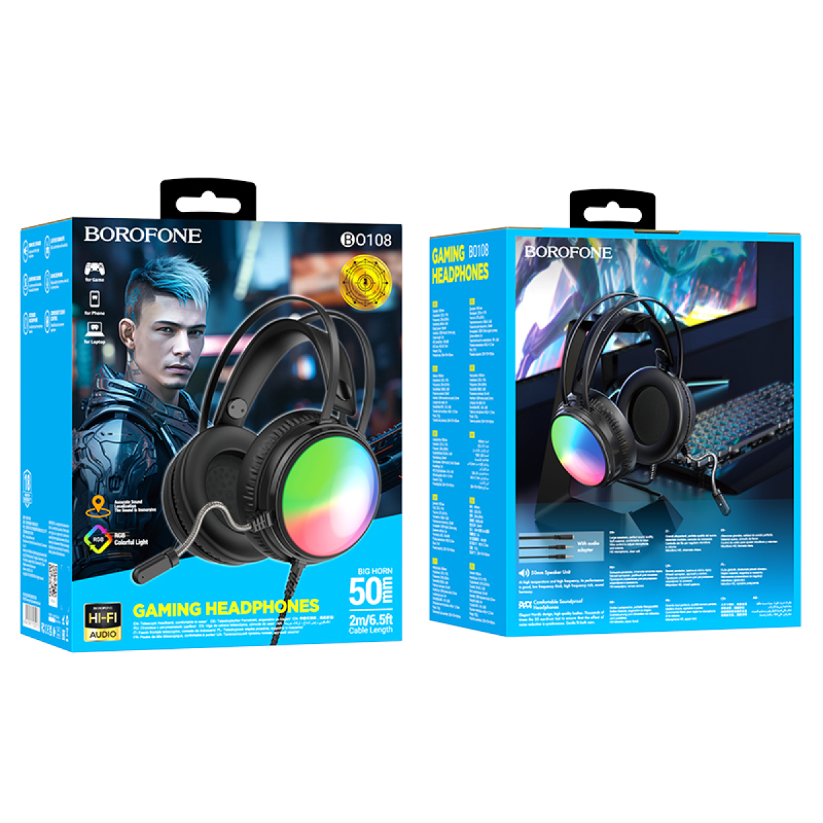 Borofone BO108 Flame Gaming Ακουστικά με LED Φωτισμό, Μικρόφωνο & USB/3.5mm – 50mm Drivers - Μαύρα
