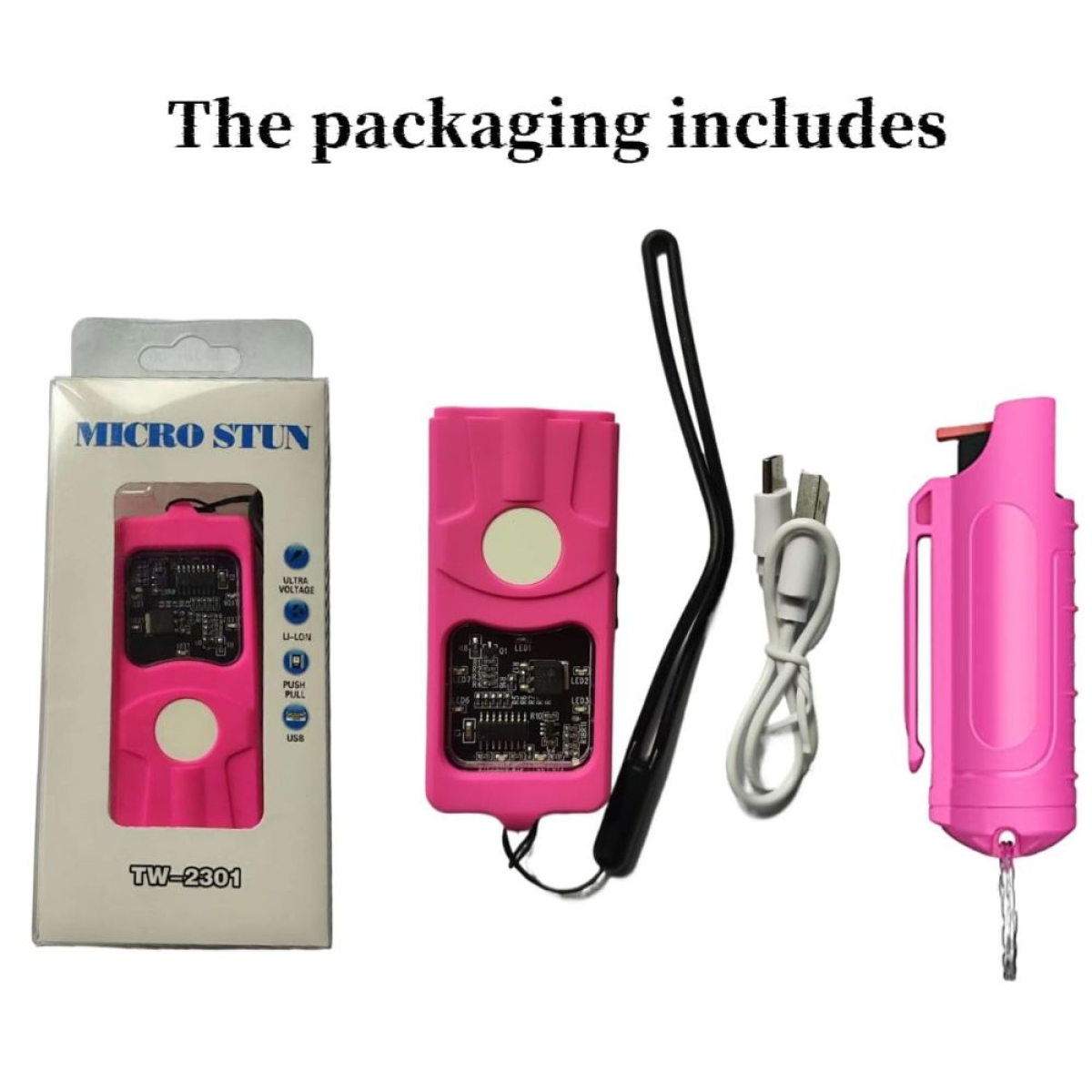 TW-2301 Mini Stun Gun 10.000V – Φορητή Συσκευή Αυτοάμυνας με Ηλεκτρική Εκκένωση & Ενσωματωμένο Φακό Μωβ