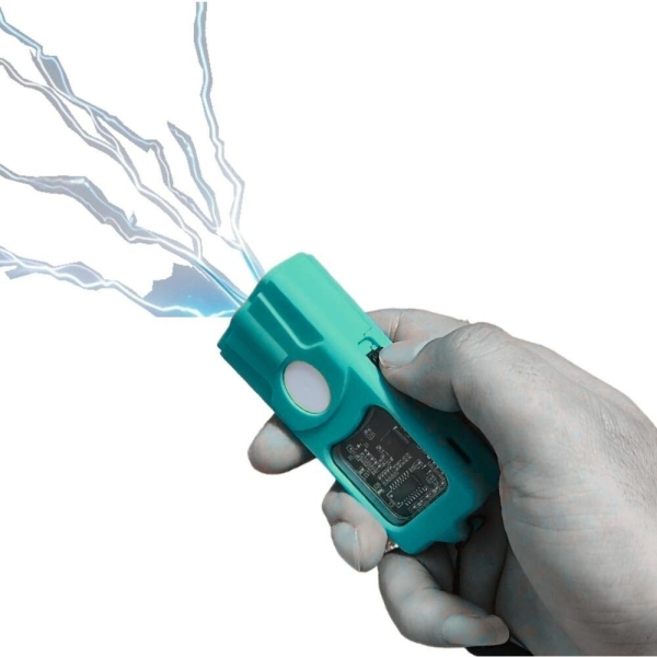 TW-2301 Mini Stun Gun 10.000V – Φορητή Συσκευή Αυτοάμυνας με Ηλεκτρική Εκκένωση & Ενσωματωμένο Φακό Τιρκουάζ