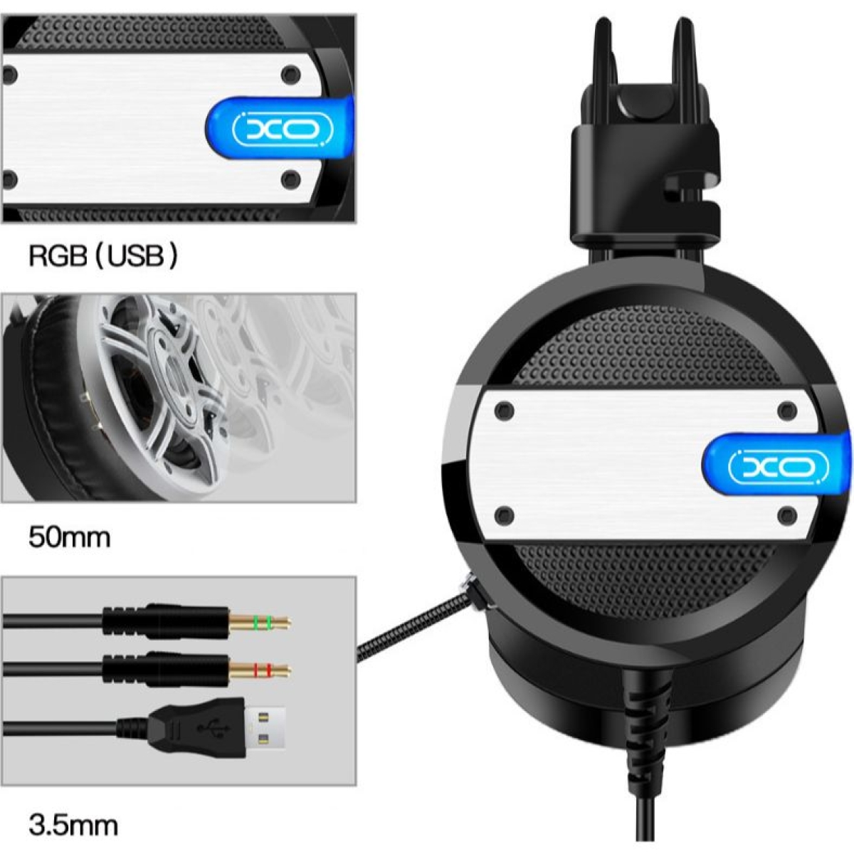 XO GE-02 Big Game Gaming Ακουστικά με Μικρόφωνο και Φωτισμό – 50mm Driver, USB & 3.5mm – Μαύρα