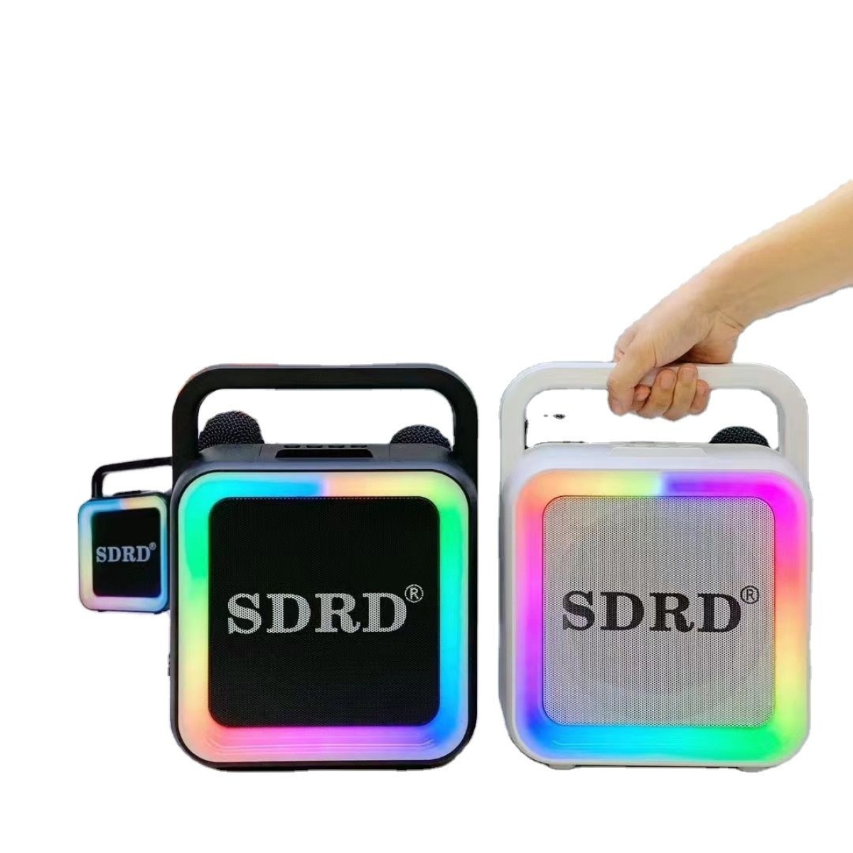 SDRD SD-516 Φορητό Ηχείο Karaoke με 2 Ασύρματα Μικρόφωνα, Bluetooth, LED Φώτα & Θύρες USB/Type-C - Μαύρο