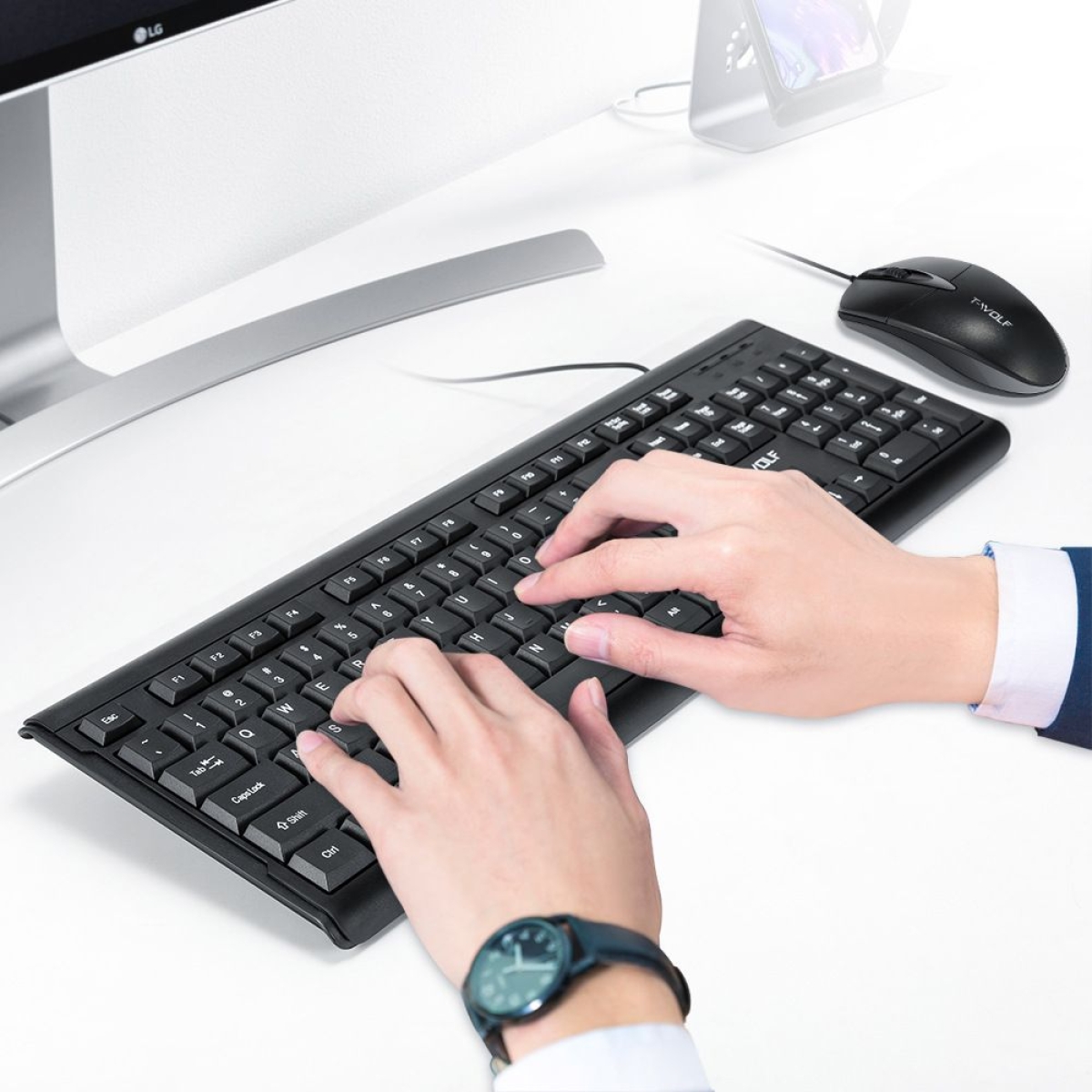 T-Wolf TF500 Σετ Πληκτρολόγιο & Ποντίκι Wired USB Αγγλικό UK - Μαύρο
