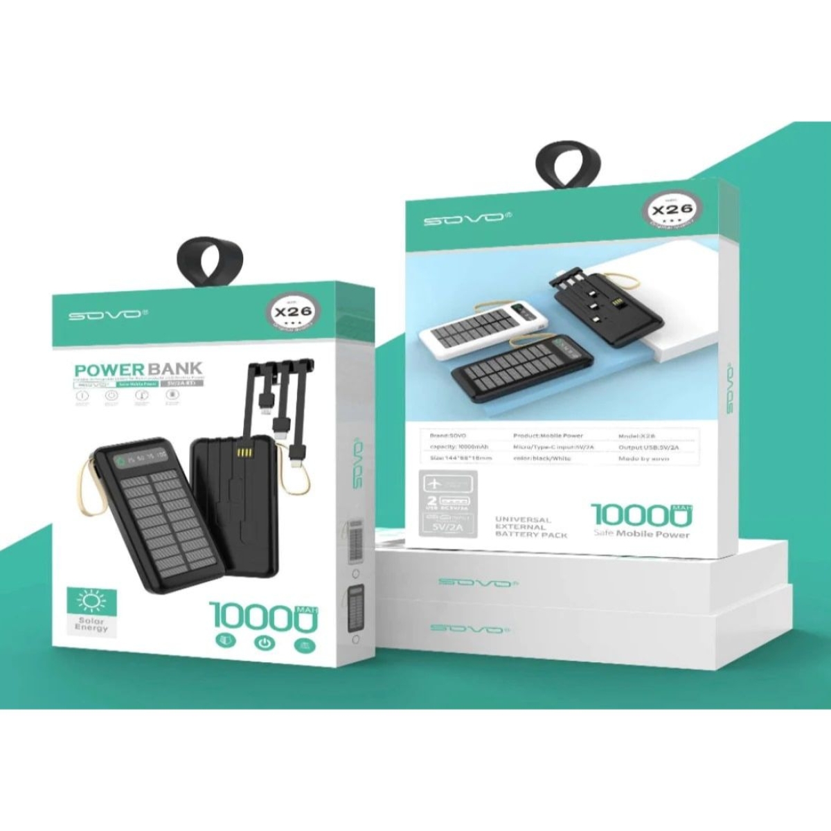 SOVO X26 Ηλιακό Power Bank 10000mAh με LED Φακό – Μαύρο