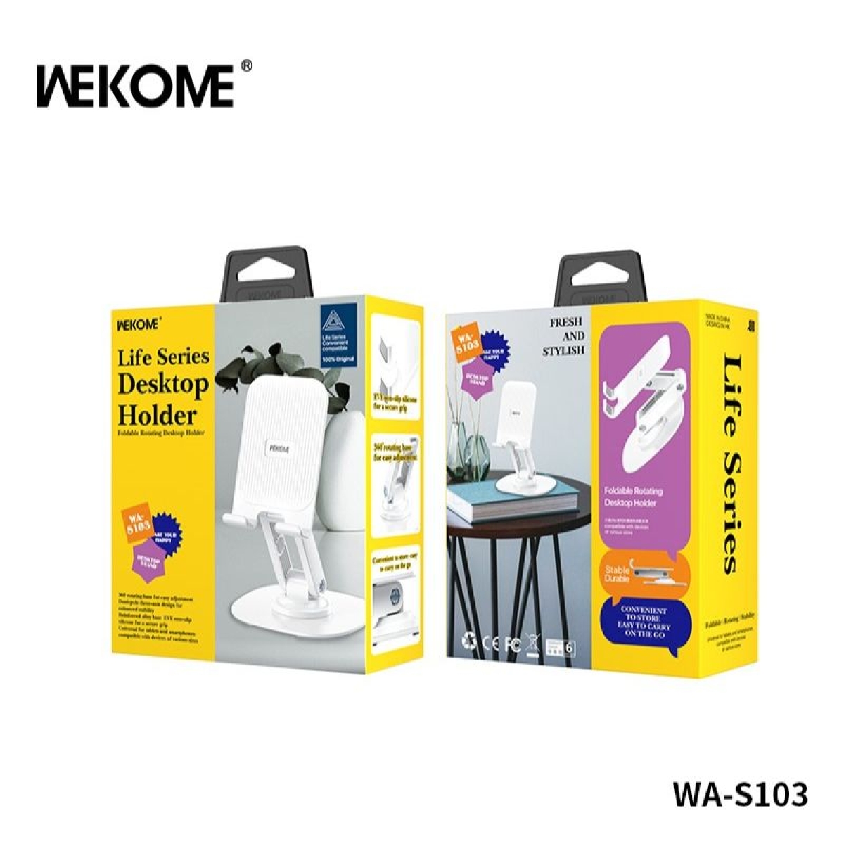 WEKOME WA-S103 Επιτραπέζια Βάση Κινητού με Περιστροφή 360° & Βραχίονα Τριπλού Άξονα - Λευκή