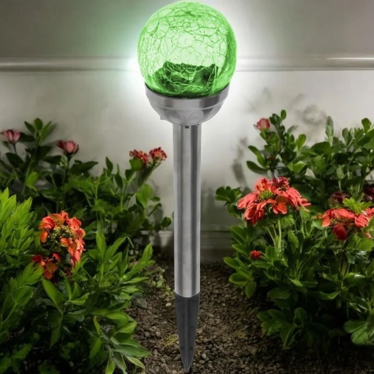 Sidirela E-1384 RGB Καρφωτό Ηλιακό Φωτιστικό Φανάρι με Φωτοκύτταρο – Μεταλλικό Inox, 37cm