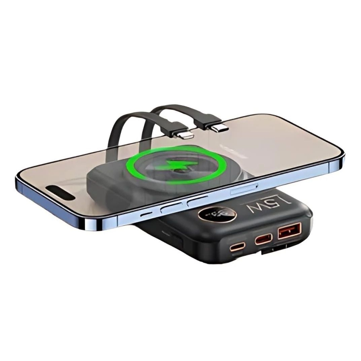 Remax RPP-527 Power Bank 10000mAh με Ασύρματη Μαγνητική Φόρτιση 15W, 2 Ενσωματωμένα Καλώδια – Μαύρο