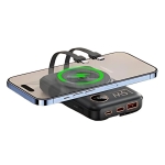 Remax RPP-527 Power Bank 10000mAh με Ασύρματη Μαγνητική Φόρτιση 15W, 2 Ενσωματωμένα Καλώδια – Μαύρο