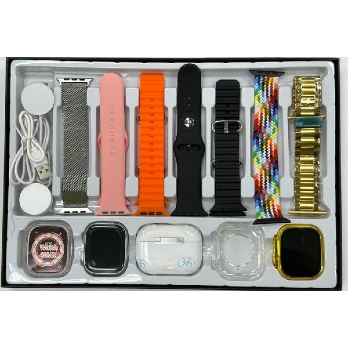H39 Ultra 2 Smartwatch Σετ 12 σε 2 με Airpods Pro 2 – Σετ Ζευγαριού με 2 Ρολόγια, 7 Λουράκια και 2 Φορτιστές – Μαύρο