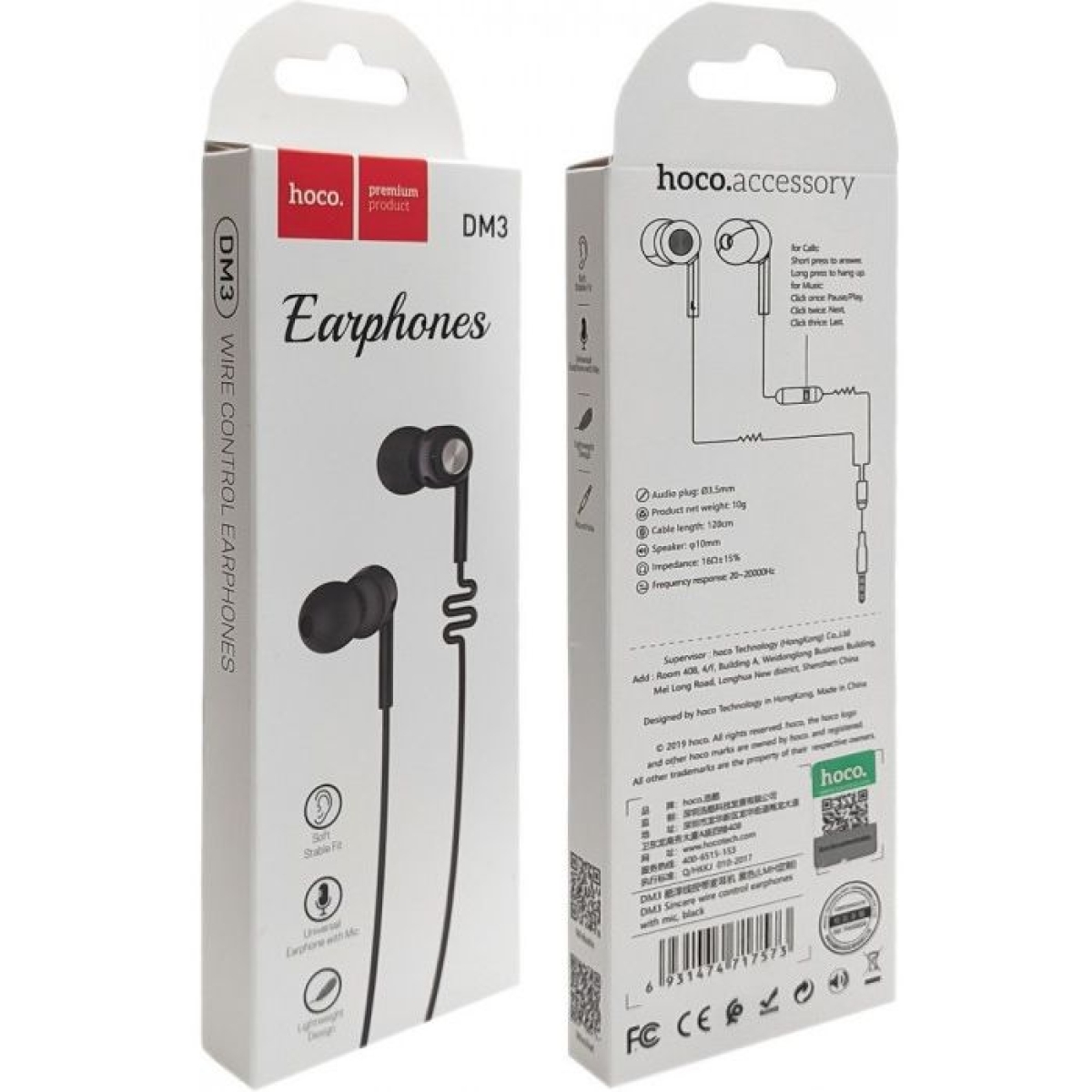 Hoco DM3 In-Ear Ακουστικά με Μικρόφωνο - Μαύρα