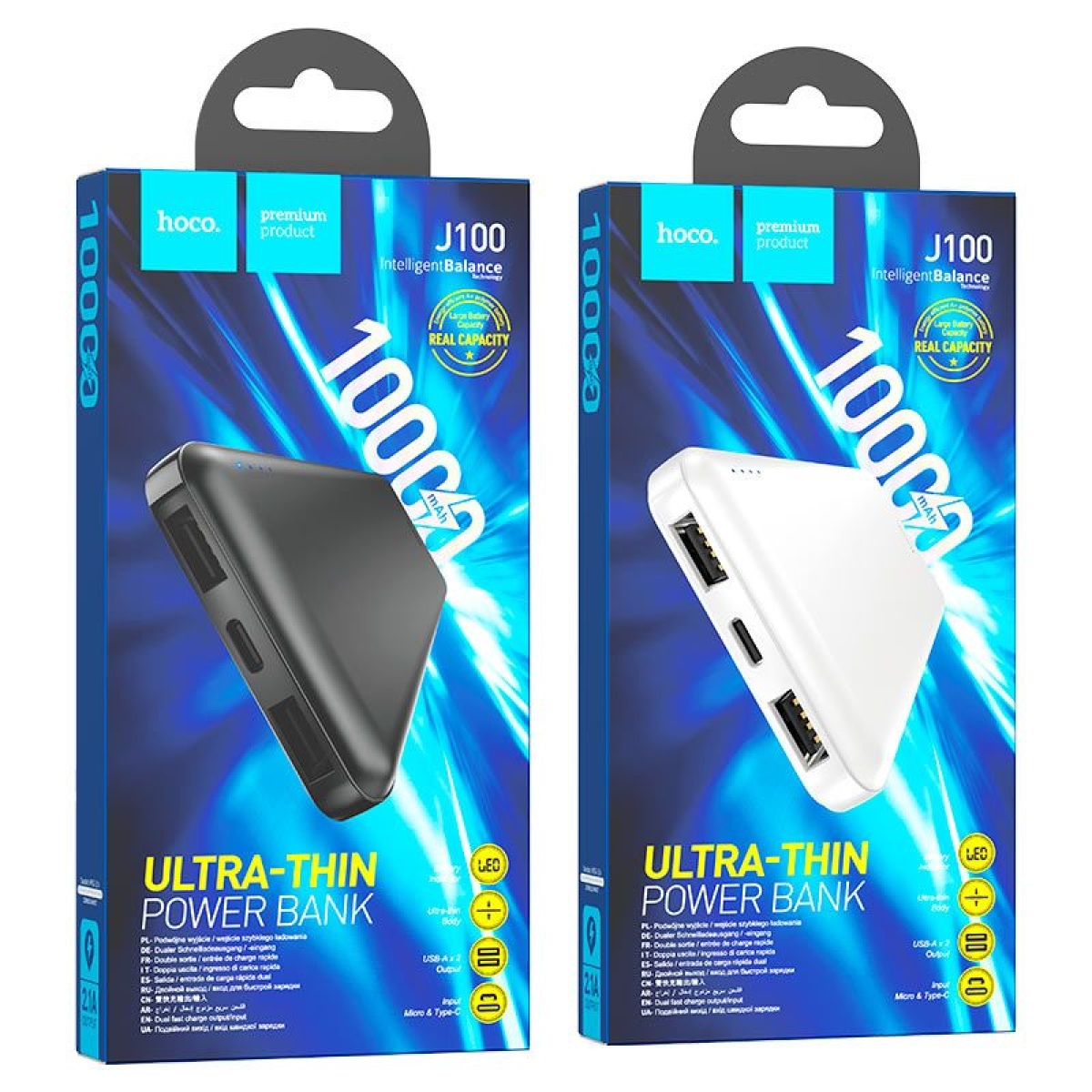 Hoco J100 High-ranking Power Bank 10000mAh με 2 Θύρες USB-A & LED Ένδειξη – Μαύρο