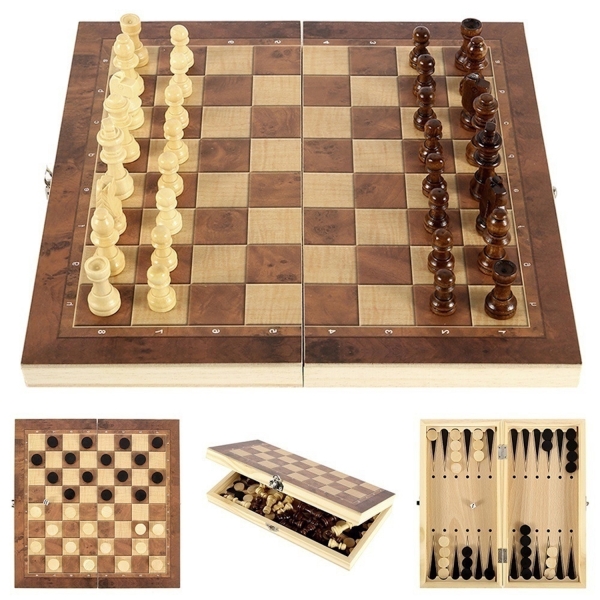 Ξύλινο Τάβλι - Σκάκι - Ντάμα με Πιόνια 29x14.5x3cm